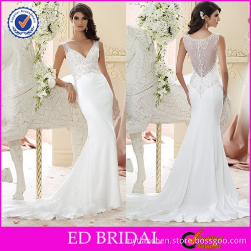 V Neck Lace Embroidery Top Chiffon Mermaid Sexy Beach Wedding Dresses